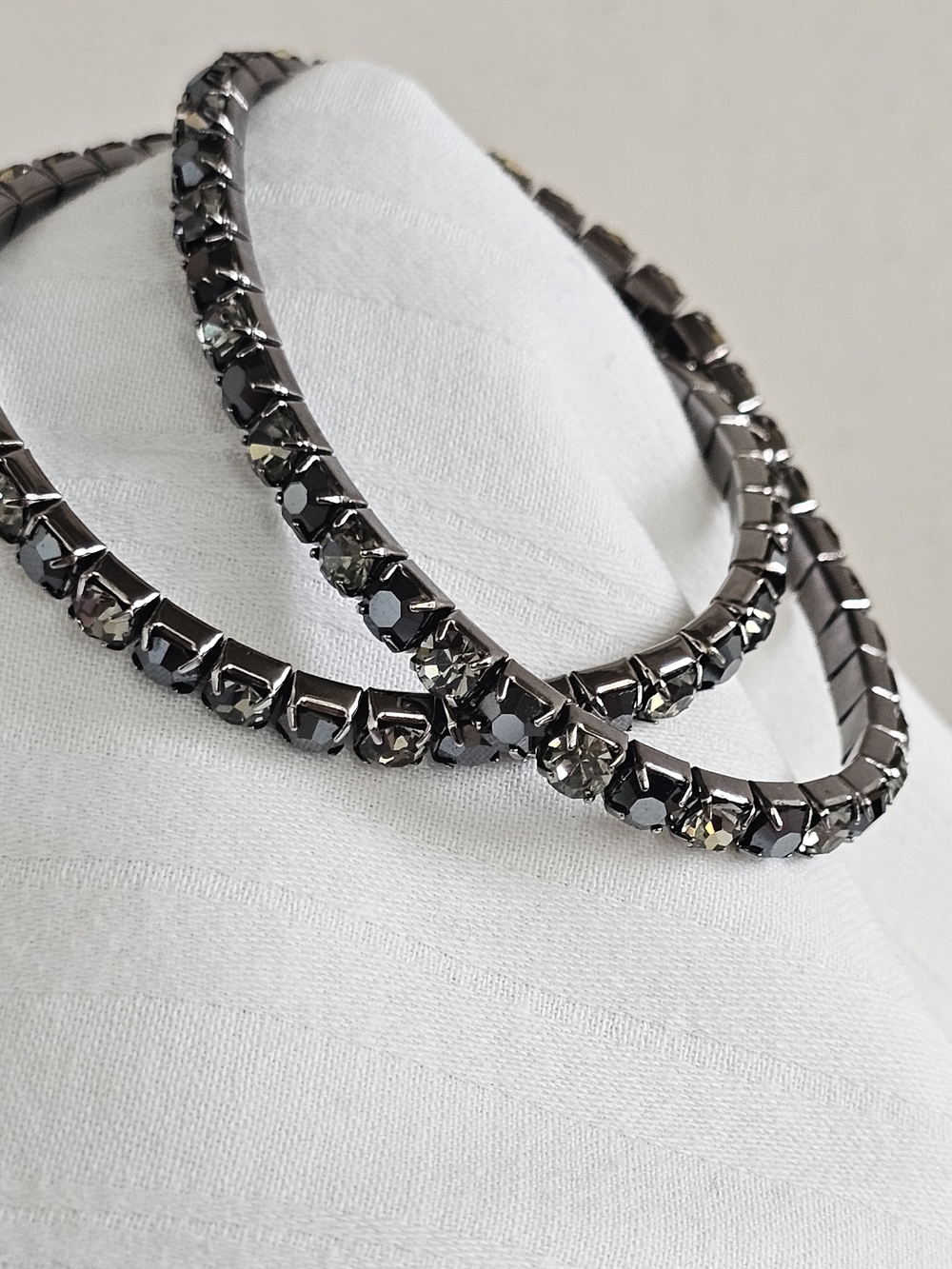 Gunmetal, hematite Crystal Stretch Bracelet Set - Women Jewelry